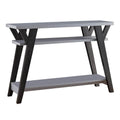 Wooden Console Table With 2 Lower Shelves, White And Distressed Gray