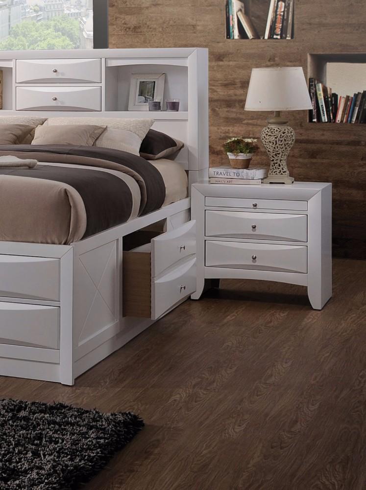 Contemporary 3 Drawer Wood Nightstand By Ireland, White-Nightstands and Bedside Tables-White-Rbw Okume Veneer MDF-JadeMoghul Inc.