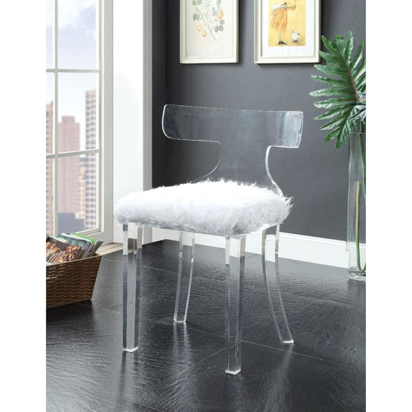Contemporary Acrylic Accent Chair with Mid Backrest, White and Clear-Accent Chairs-White and Clear-Acrylic and Fur-JadeMoghul Inc.