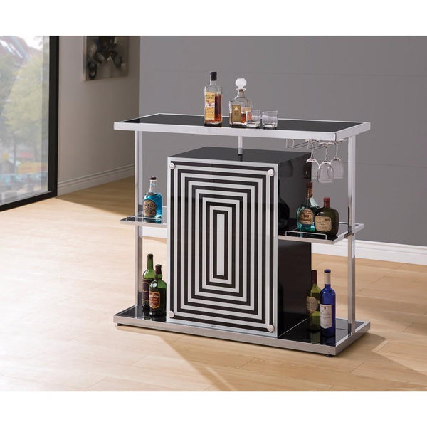 Contemporary Bar Unit with Wine Glass Storage, White And Black-Wine Racks-White And Black-METAL-JadeMoghul Inc.