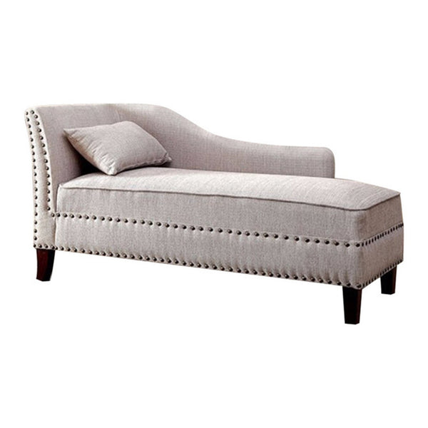 Contemporary Beige Linen-Like Fabric Chaise-Indoor Chaise Lounge Chairs-Beige-Polyster Solid Wood-JadeMoghul Inc.