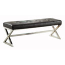 Contemporary Bench Chair With X Chrome Metal Base, Black & Silver-Benches-Black & Silver-Metal & Fabric-JadeMoghul Inc.