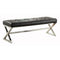 Contemporary Bench Chair With X Chrome Metal Base, Black & Silver-Benches-Black & Silver-Metal & Fabric-JadeMoghul Inc.