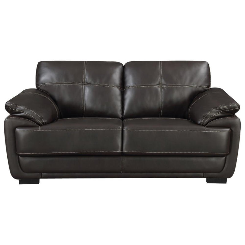 Contemporary Black Leatherette Love Seat With Double Stitch Contrast,Black-Living Room Furniture-Black-Faux Leather / Wood-JadeMoghul Inc.