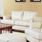 Contemporary Bonded Leather & Wood Loveseat With Cushioned Seat & Back, Cream-Living Room Furniture-White-Bonded Leather and Wood-JadeMoghul Inc.