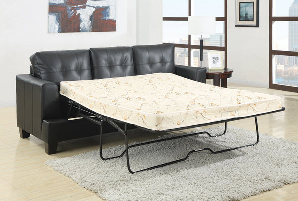Contemporary Bonded Leather, Wood & Metal Sleeper With Pull-Out Bed, Black-Living Room Furniture-Black-Bonded Leather Wood and Metal-JadeMoghul Inc.