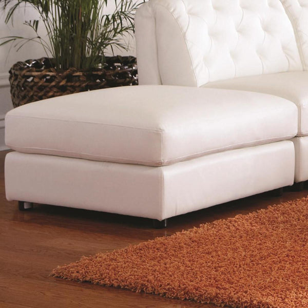 Contemporary Bonded Leather & Wood Ottoman With Padded Seat, White-Ottoman-White-Bonded Leather and Wood-JadeMoghul Inc.