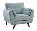 Contemporary Button Tufted Flannelette Upholstered Solid Wood Chair with Angled Legs, Blue-Accent Chairs-Blue-Flannelette and Solid Wood-JadeMoghul Inc.