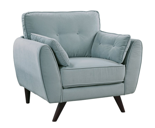 Contemporary Button Tufted Flannelette Upholstered Solid Wood Chair with Angled Legs, Blue-Accent Chairs-Blue-Flannelette and Solid Wood-JadeMoghul Inc.