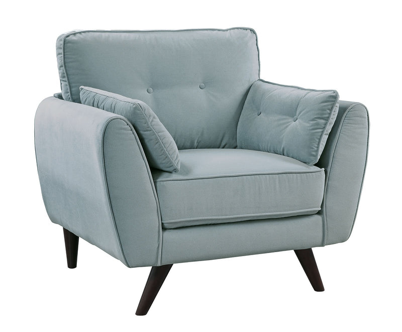 Contemporary Button Tufted Flannelette Upholstered Solid Wood Chair with Angled Legs, Blue-Accent Chairs-Blue-Flannelette and Solid Wood-JadeMoghul Inc.