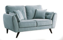 Contemporary Button Tufted Flannelette Wood Loveseat with Angled Legs, Blue-Sofa & Sectionals-Blue-Flannelette and Solid Wood-JadeMoghul Inc.