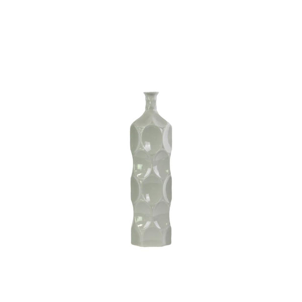 Contemporary Ceramic Bottle Vase With Dimpled Sides, Medium, Gray-Vases-Gray-Ceramic-Gloss Finish-JadeMoghul Inc.