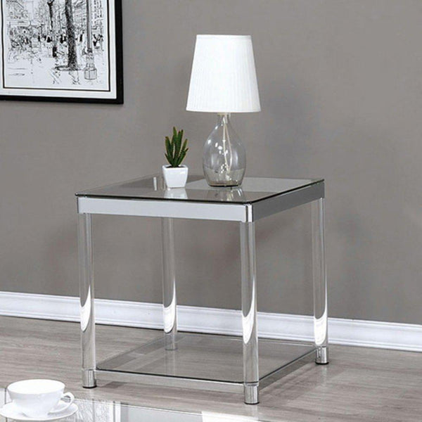 Contemporary Coffee Table With Tempered Glass Top & Chrome Silver Legs, Clear-Coffee Tables-Clear-Acrylic/Glass-JadeMoghul Inc.