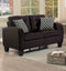 Contemporary fabric Love Seat With Tufted Backrest And Seat, Chocolate Brown Finish-Loveseats-Brown-Wood Fabric-JadeMoghul Inc.