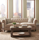 Contemporary Fabric & Wood Sofa With Accent Pillows, Beige and Brown-Living Room Furniture-Beige and Brown-Fabric and Wood-JadeMoghul Inc.