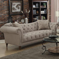 Contemporary Fabric & Wood Sofa With Tufted Design, Light Brown-Living Room Furniture-Brown-Fabric and Wood-JadeMoghul Inc.