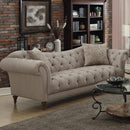 Contemporary Fabric & Wood Sofa With Tufted Design, Light Brown-Living Room Furniture-Brown-Fabric and Wood-JadeMoghul Inc.