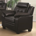 Contemporary Faux Leather & Wood Chair With Cushioned Armrests, Rich Black-Living Room Furniture-Black-Faux Leather and Wood-JadeMoghul Inc.