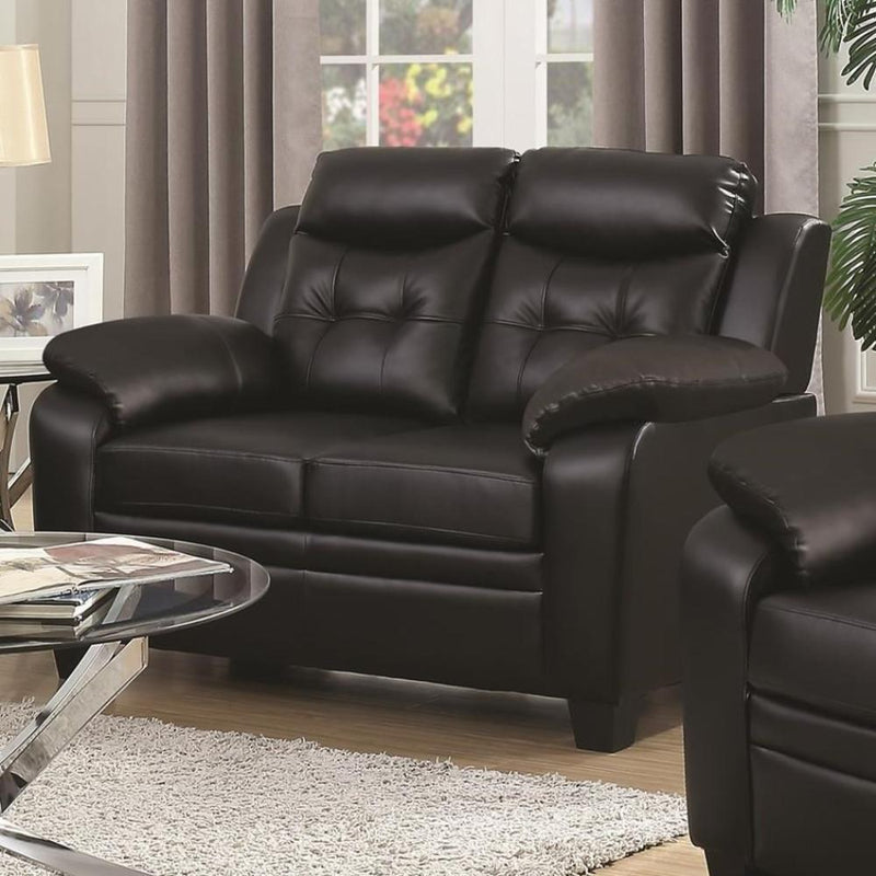 Contemporary Faux Leather & Wood Loveseat With Cushioned Armrests, Rich Black-Living Room Furniture-Black-Faux Leather and Wood-JadeMoghul Inc.