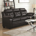 Contemporary Faux Leather & Wood Sofa With Padded Armrests, Rich Black-Living Room Furniture-Black-Faux Leather and Wood-JadeMoghul Inc.