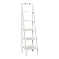 Contemporary Five Tier Wooden Ladder Shelf with Two Attached Hook On Top, White