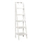 Contemporary Five Tier Wooden Ladder Shelf with Two Attached Hook On Top, White