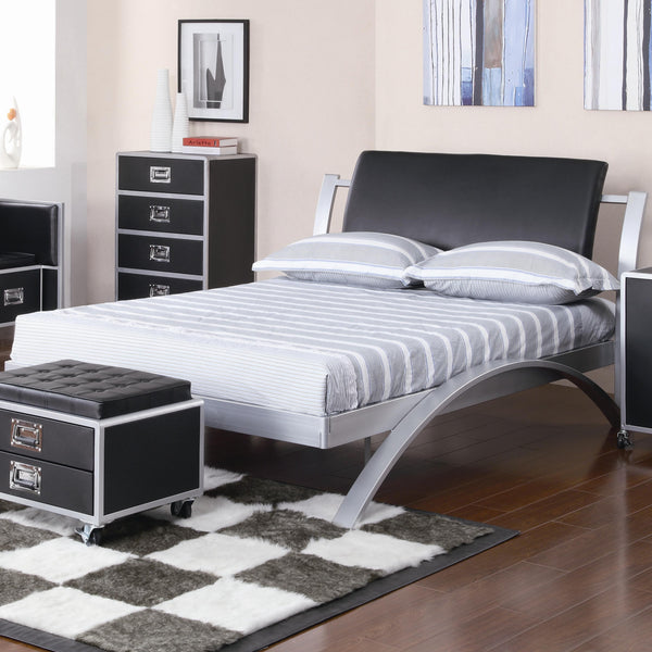 Contemporary Full Bed, Black and Silver-Platform Beds-Black and Silver-Metal-JadeMoghul Inc.