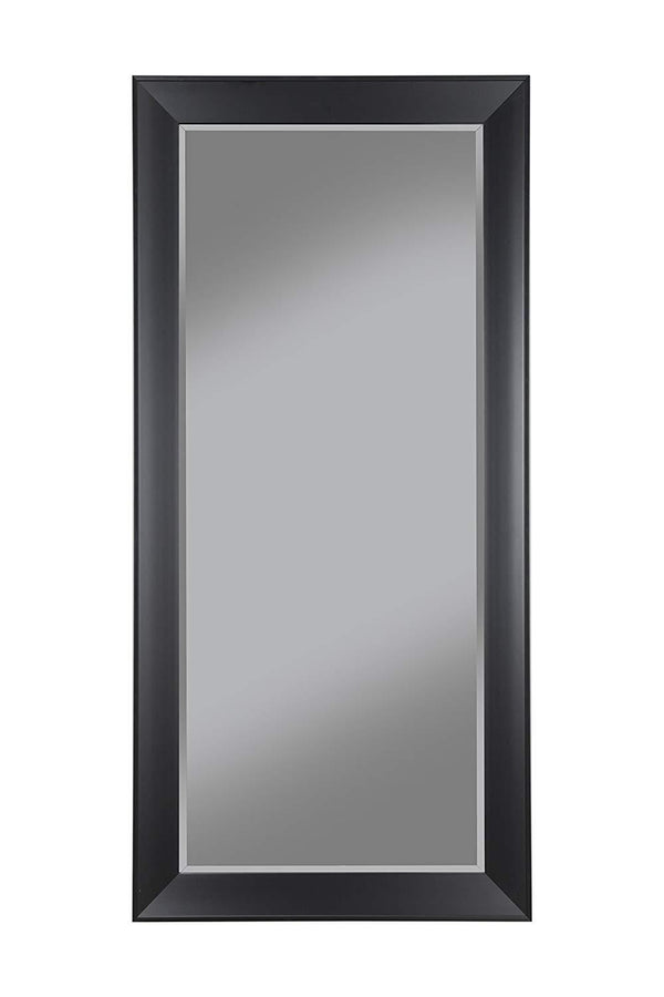 Contemporary Full Length Leaner Mirror With Rectangular Polystyrene Frame, Black-Mirrors-Black-Polystyrene Glass-JadeMoghul Inc.