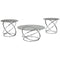 Contemporary Glass Top Table Set with Metal Rings Base, Clear and Silver-Accent Tables-Clear and Silver-Metal-JadeMoghul Inc.
