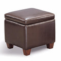 Contemporary Leather Cube Storage Ottoman, Dark Brown-Footstools and Ottomans-DARK BROWN-Leather-JadeMoghul Inc.