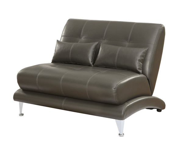 Contemporary Leatherette Love Seat With Pillows, Gray-Living Room Furniture-Gray-Faux Leather and Metal-JadeMoghul Inc.