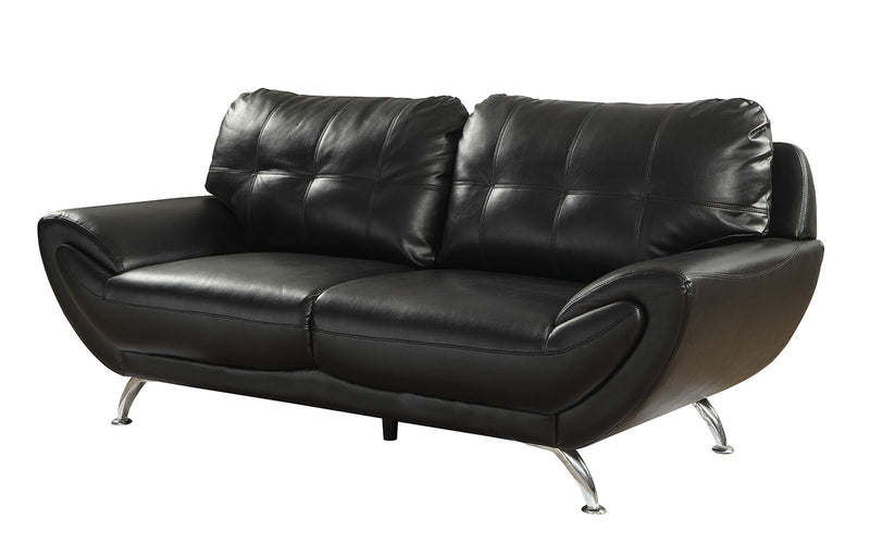 Contemporary Leatherette Sofa With Pillows, Black-Living Room Furniture-Black-Faux Leather and Metal-JadeMoghul Inc.