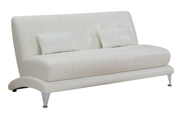 Contemporary Leatherette Sofa With Pillows, White-Living Room Furniture-White-Faux Leather and Metal-JadeMoghul Inc.