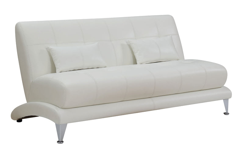 Contemporary Leatherette Sofa With Pillows, White-Living Room Furniture-White-Faux Leather and Metal-JadeMoghul Inc.