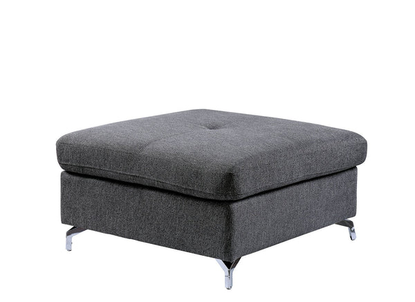 Contemporary Linen like Fabric Upholstered Ottoman with Metal Legs, Gray