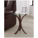 Contemporary Metal Accent Table With Glass Top, Brown And Clear-Console Tables-Brown And Clear-Glass And Metal-JadeMoghul Inc.