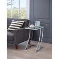 Contemporary Metal Accent Table With Glass Top, Clear And Silver-Coffee Tables-Clear and Silver-Metal-JadeMoghul Inc.