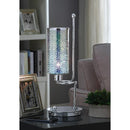 Contemporary Metal and Glass Table Lamp with Cylindrical Shade, Silver-Table & Desk Lamp-Silver-Metal and Glass-JadeMoghul Inc.