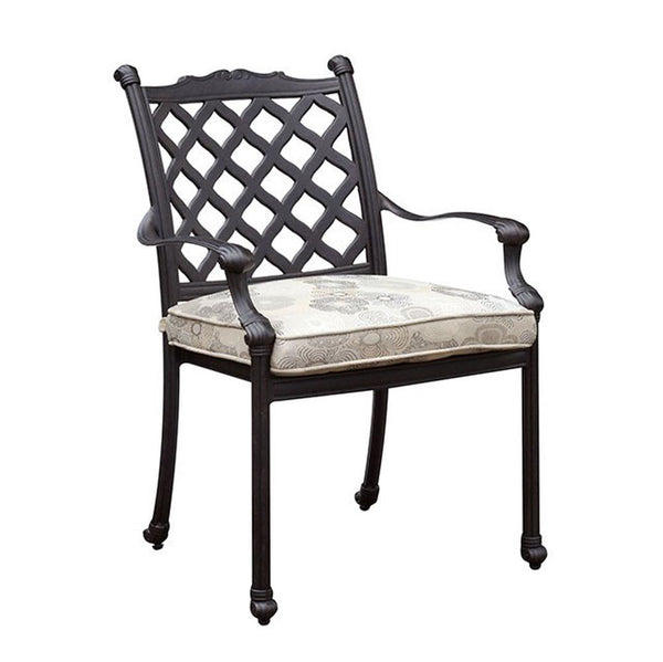 Contemporary Metal Arm Chair with Removable Fabric Cushion, Pack of Four, Black and White-Armchairs and Accent Chairs-Tan, Dark Gray-Fabric and Metal-JadeMoghul Inc.