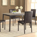 Contemporary Metal Dining Table With Wooden Top, Gray & Black-Dining Tables-Gray And Black-Metal-Grey-JadeMoghul Inc.