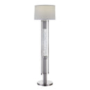 Contemporary Metal Floor Lamp with Fabric Drum Shade, Silver and White-Floor Lamps-Silver and White-Metal, Glass and Fabric-JadeMoghul Inc.