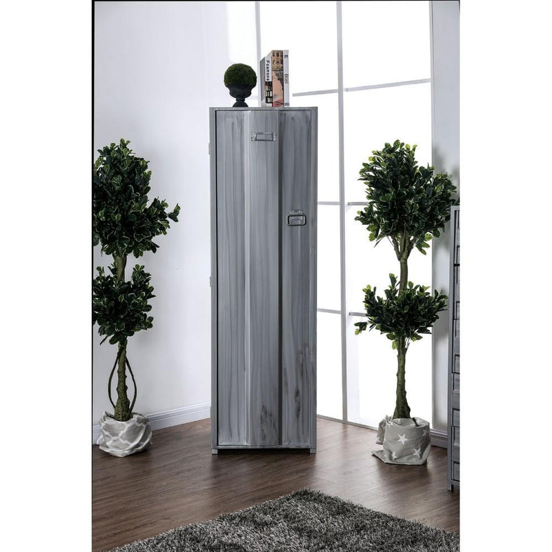 Contemporary Metal Locker Inspired Armoire with Two Shelves and Metal Pulls, Silver-Bedroom Furniture-Silver-Metal-JadeMoghul Inc.