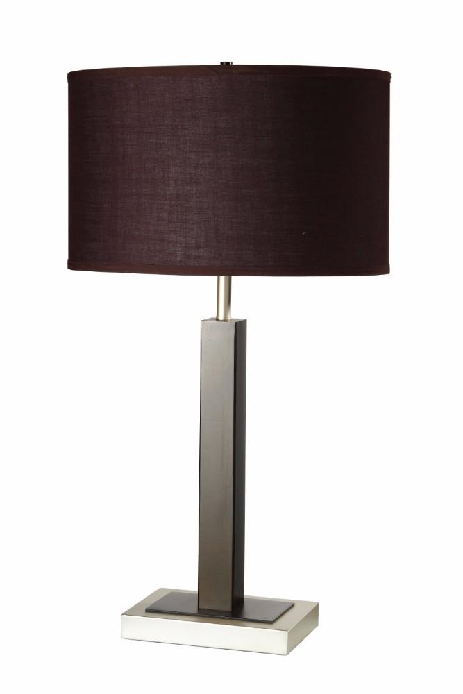 Contemporary Metal Table Lamp, Brown & Silver, Set of 2-Table Lamps-Brown & Silver-Metal & Fabric Shade-JadeMoghul Inc.