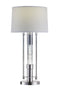 Contemporary Metal Table Lamp with Fabric Drum Shade, Silver and White-Table & Desk Lamps-Silver and White-Metal, Glass and Fabric-JadeMoghul Inc.