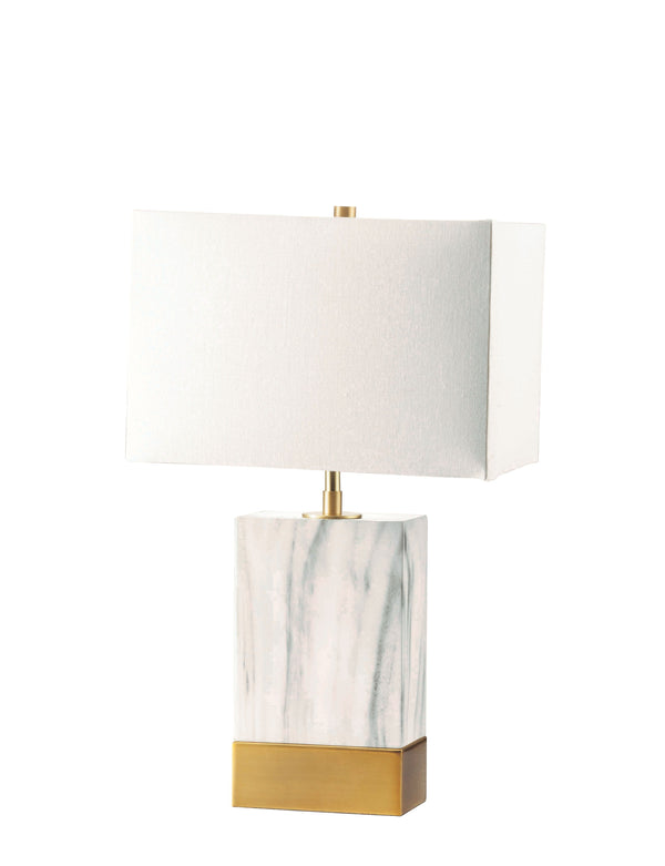 Contemporary Metal Table Lamp with Rectangular Fabric Shade, White and Gold-Table & Desk Lamps-White and Gold-Metal and Fabric-JadeMoghul Inc.