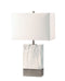 Contemporary Metal Table Lamp with Rectangular Fabric Shade, White and Silver-Table & Desk Lamps-White and Silver-Metal and Fabric-JadeMoghul Inc.