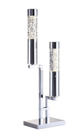 Contemporary Metal Table Lamp with Two LED Glass Cylinders, Silver-Table & Desk Lamps-Silver-Metal and Glass-JadeMoghul Inc.