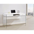 Contemporary Metal Writing Desk with Glass Sides, Clear And White-Desks and Hutches-Clear And White-Metal-JadeMoghul Inc.