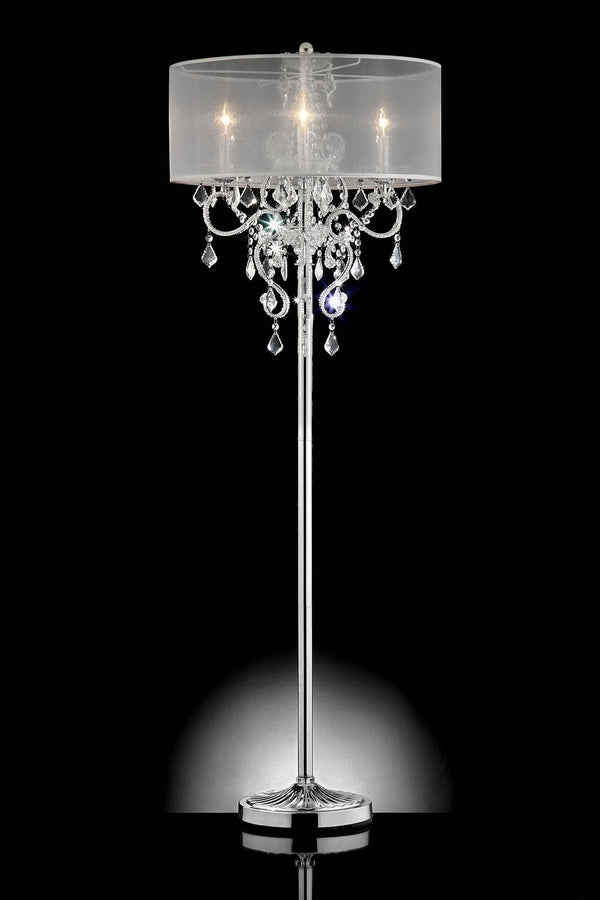 Contemporary Metallic Iron Floor Lamp With Crystal hangings, Silver-Floor Lamps-Silver-Crystal & Iron-JadeMoghul Inc.