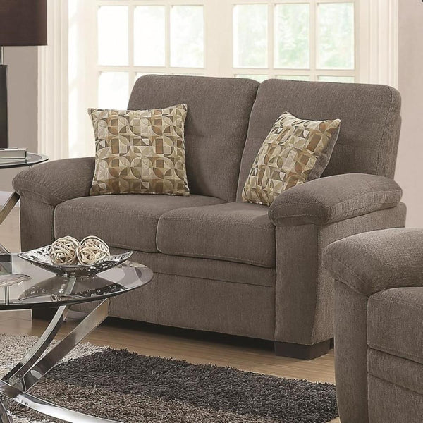 Contemporary Micro Velvet/Wood Loveseat With Cushioned Armrests, Light Gray-Living Room Furniture-Gray-Micro velvet fabric and Wood-JadeMoghul Inc.